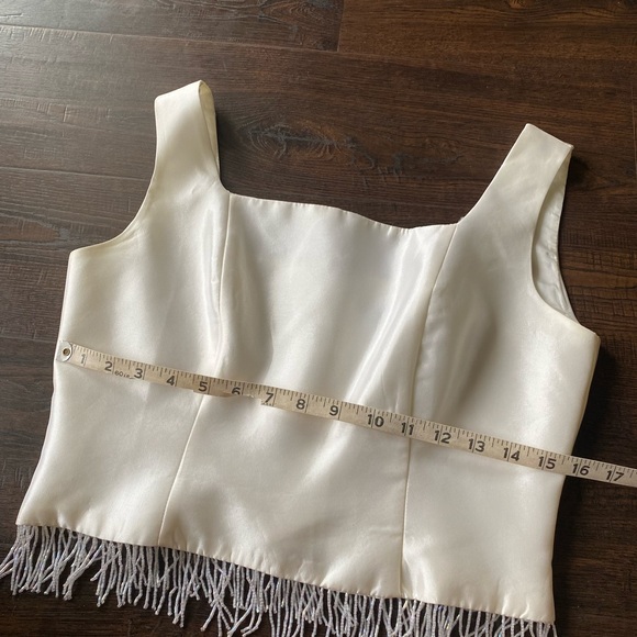 Vintage 1990’s ivory white silk beaded square neck crop top - Picture 3 of 5